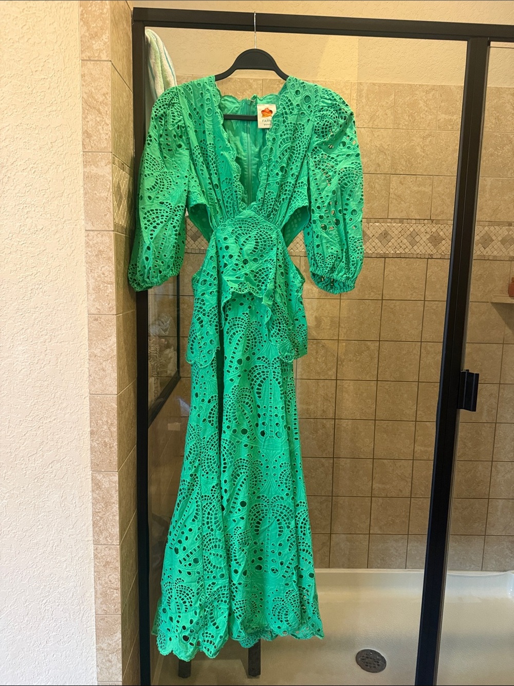 Green Eyelet Maxi Dress with Puff Sleeves
